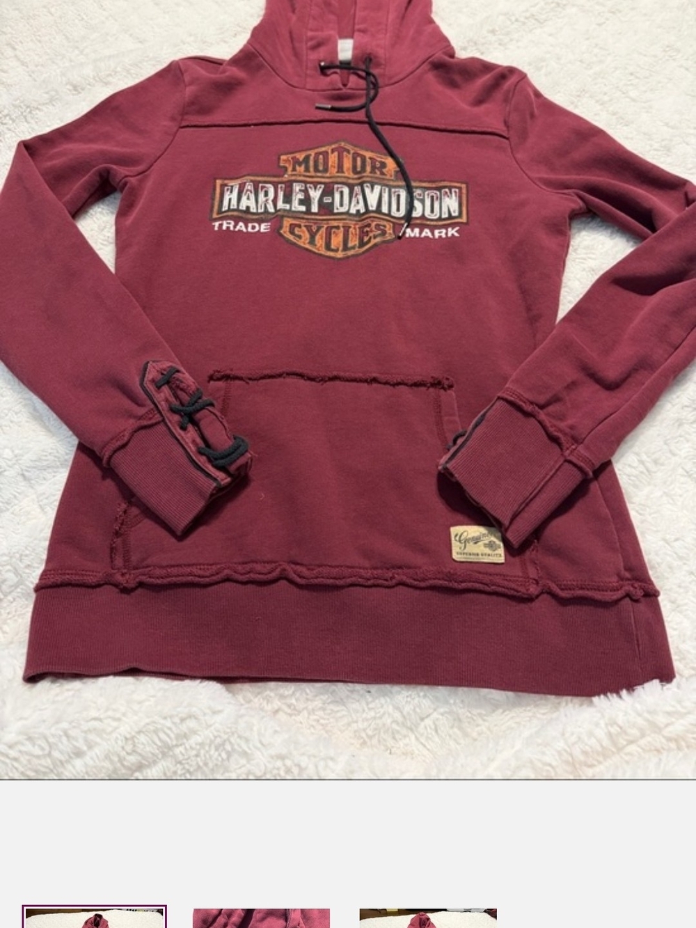Harley-Davidson Burgundy Hooded Pullover with Logo Like New Vintage